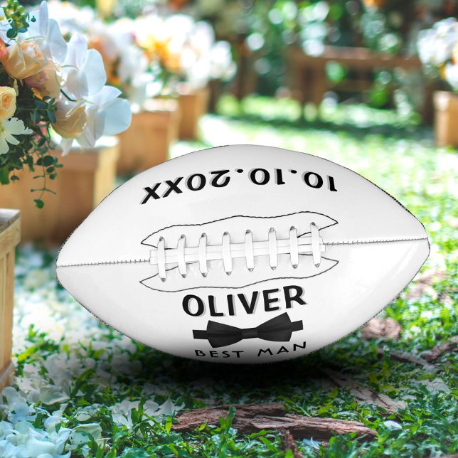 Custom Best Man Name Black Bow Wedding Keepsake American Football (Creator Uploaded)