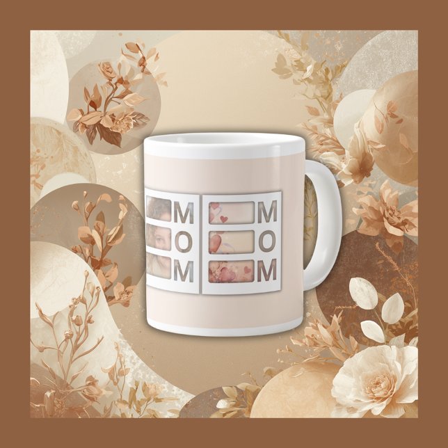 Custom best Mom 3 Photo Grid Birthday Keepsake Large Coffee Mug (Creator Uploaded)