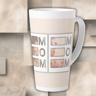 Custom best Mom 3 Photo Grid Birthday Keepsake Latte Mug