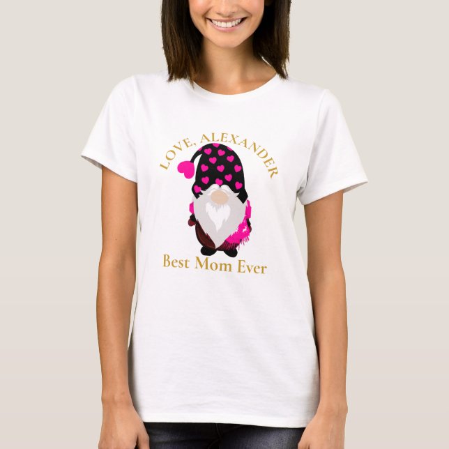 Custom Best Mum Ever Gnome Black  Pink heart T-Shi T-Shirt (Front)