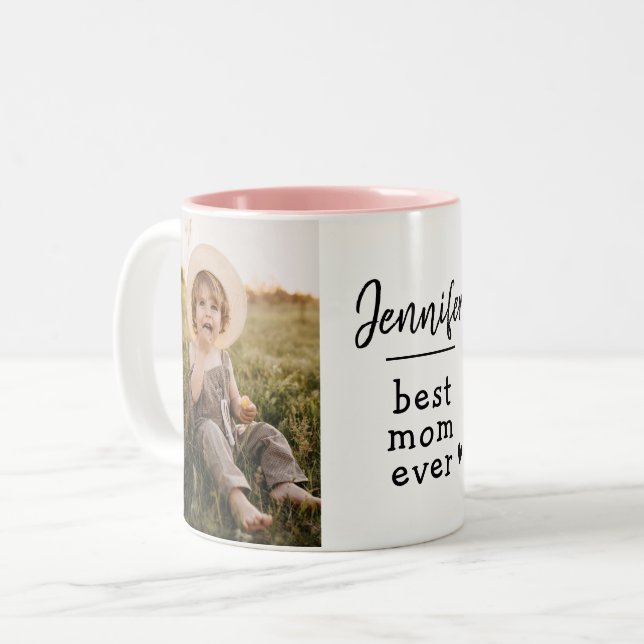 Custom Best Mum Ever Photo Two-Tone Coffee Mug (Front Left)