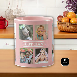 Custom Best Nana Grandkids 6 Photo Collage Pink Mug