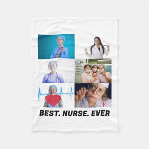 Custom Best Nurse Ever 6 photo collage  Fleece Blanket