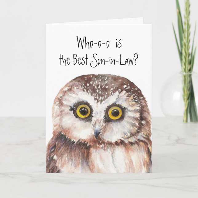 Custom Best Son-in-Law Cute Owl Humour Card (Front)