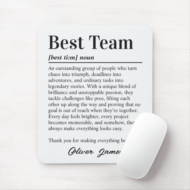 Custom Best Team Definition Office Mouse Mat (With Mouse)