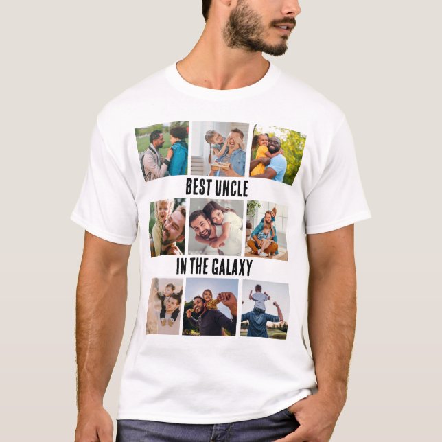 Custom Best Uncle In The Galaxy 9 Photo Collage T-Shirt (Front)
