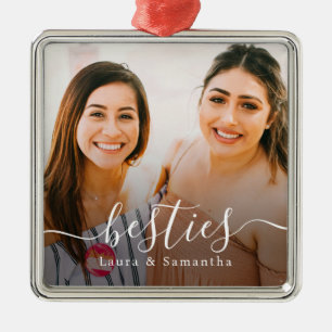 Custom Besties Names Photo Metal Tree Decoration