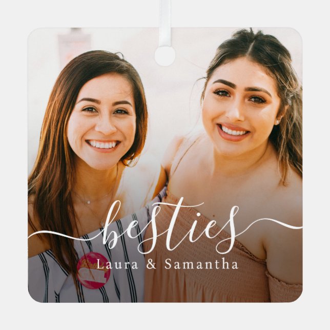 Custom Besties Names Photo Metal Tree Decoration (Front)