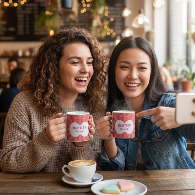 Custom "Besties" Sunburst Personalized Pillow – Em Coffee Mug (Creator Uploaded)