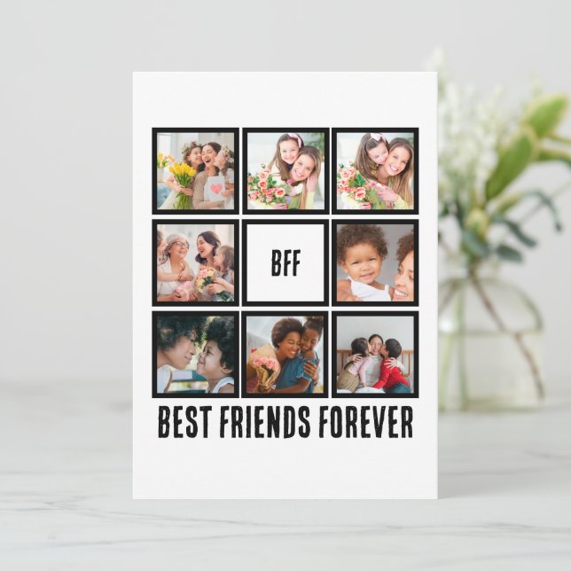 Custom BFF Best Friends Forever 8 Photo Collage Holiday Card (Standing Front)