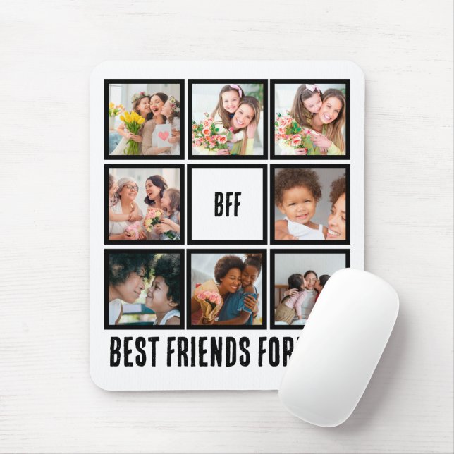 Custom BFF Best Friends Forever 8 Photo Collage Mouse Mat (With Mouse)