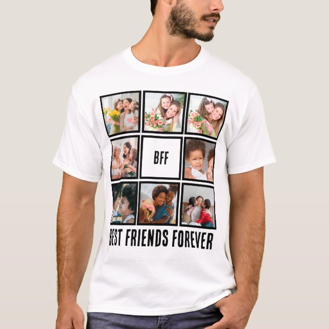 Custom BFF Best Friends Forever 8 Photo Collage T-Shirt (Front)