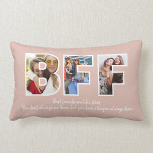 Custom BFF Besties Best Friends Photo Collage Pink Lumbar Cushion