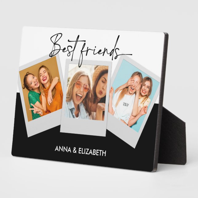 Custom BFF Gifts 3 Photo Collage Modern Script Plaque (Side)