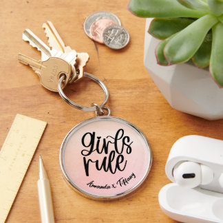 Custom BFF Name Girls Rule Friendship Key Ring