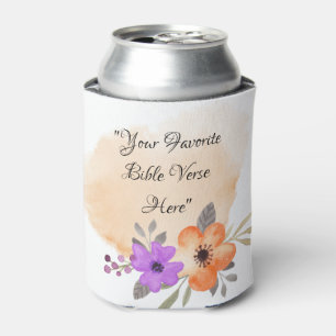 Custom Bible Verse on Peach Background and Flower Can Cooler