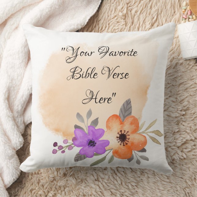 Custom Bible Verse on Peach Background and Flower Cushion (Blanket)