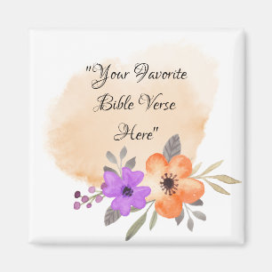 Custom Bible Verse on Peach Background and Flower Magnet