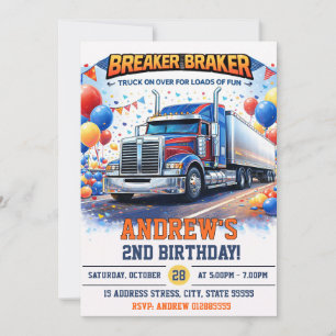 Custom Big Rig Semi-Trucks Birthday party Invitation