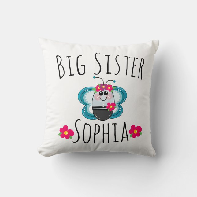 Custom Big Sister Butterfly and flower Cushion (Front)