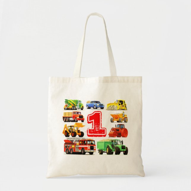 Custom Big Trucks 1st Baby Birthday Tote Bag (Front)