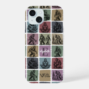 Custom Bigfoot Name Initial Retro Forest Art iPhone 15 Case