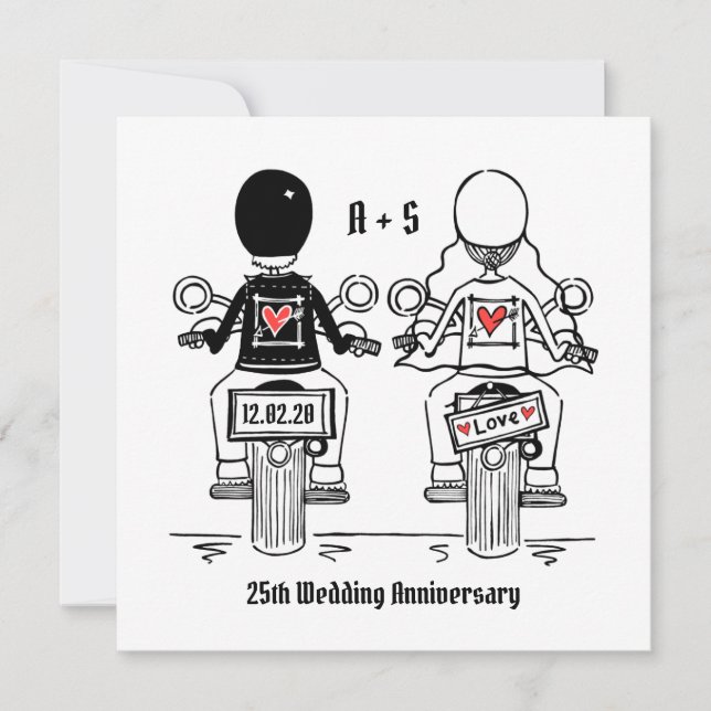 Custom Biker Motorcycle Wedding Anniversary Invitation (Front)