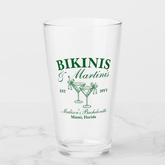 Custom Bikinis and Martinis Bachelorette Party Glass (Front)