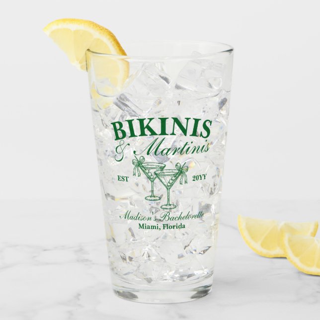 Custom Bikinis and Martinis Bachelorette Party Glass (Front Ice)