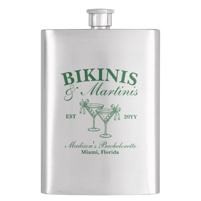 Custom Bikinis and Martinis Bachelorette Party Hip Flask (Front)