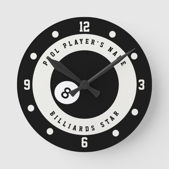 Custom Billiards Pool Table Pool Players Round Clock (Front)