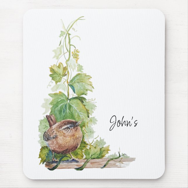 Custom Bird Watching Journal for Birders Wren Bird Mouse Mat (Front)