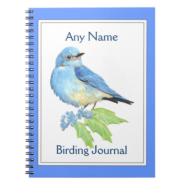 Custom Birding Journal Watercolor Blue Bird (Front)