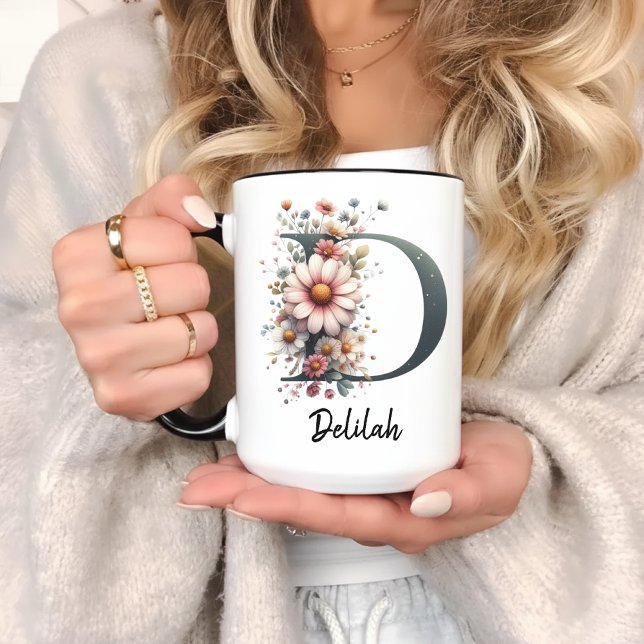 Custom Birth Flower Coffee Mug Gift for Women (wildflower mug, custom initial mug, personalized mom mug, mother’s day mug, grandma gift mug,)