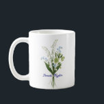 Custom Birth Flower Lily of The Valley Coffee Mug<br><div class="desc">Celebrate a special connection with our Watercolor Birth Flower Personalized Mug. Featuring a floral illustration that represents the unique beauty of their birth month, this mug blends artistic flair with everyday functionality. The soft, ethereal watercolor textures pop against the crisp ceramic, creating a piece that feels more like a work...</div>