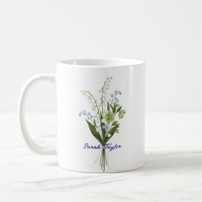 Custom Birth Flower Lily of The Valley Coffee Mug (Left)