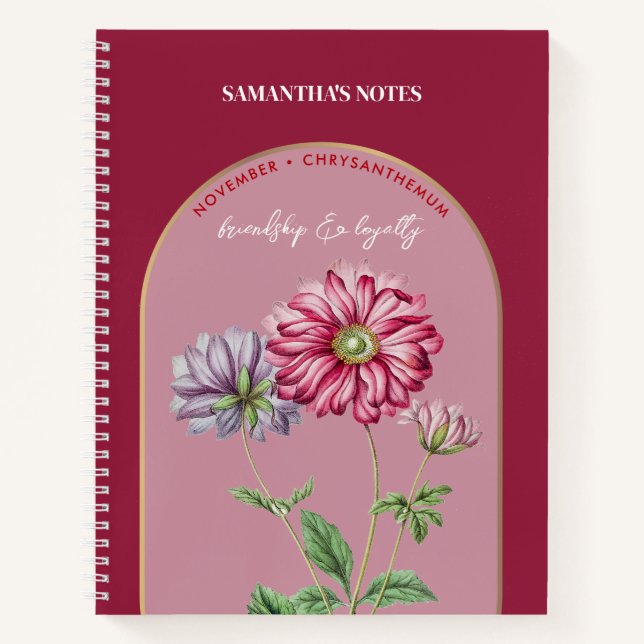 Custom Birth Flower Month November Chrysanthemum Notebook (Front)