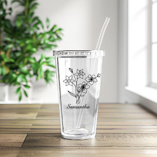 Custom Birth flower With Name Proposal ,Birthday Acrylic Tumbler