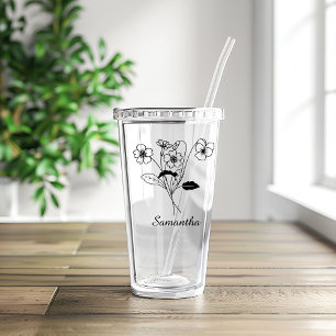 Custom Birth flower With Name Proposal ,Birthday Acrylic Tumbler