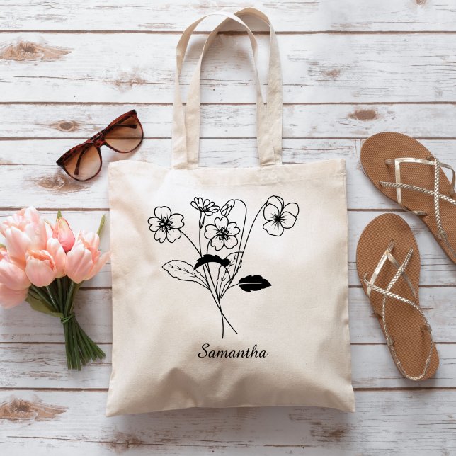 Custom Birth flower With Name Proposal ,Birthday  Tote Bag (Creator Uploaded)