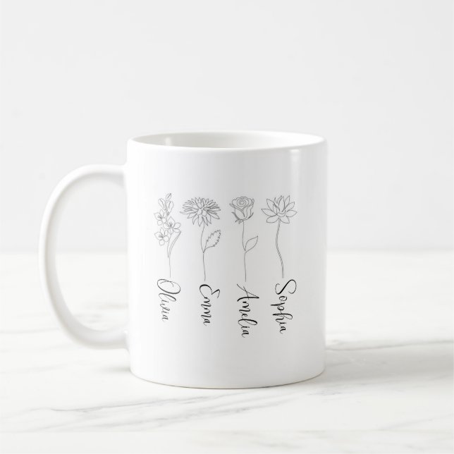 Custom Birth Month Flower Plant Lover Gift Coffee Mug (Left)