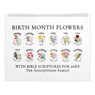 Custom BIRTH MONTH FLOWERS Christian Bible Verse Calendar