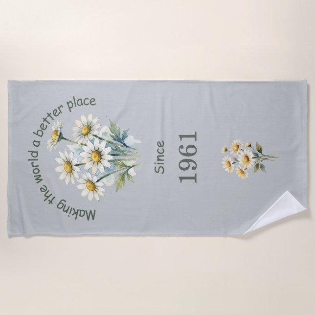 Custom Birth Year Daisy Beach Towel (Front)