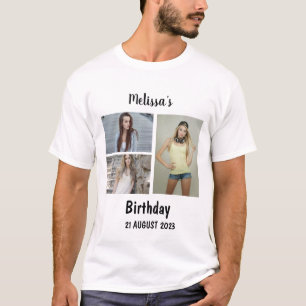 Custom Birthday 3 Photo Collage T-Shirt
