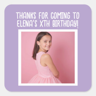 Custom Birthday Add Photo Name Any Age Thank You Square Sticker