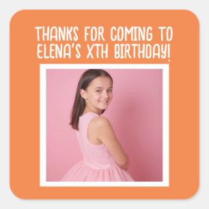 Custom Birthday Add Photo Name Any Age Thank You Square Sticker