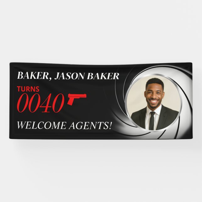 Custom Birthday Agent Photo Banner, Tuxedo Party Banner (Horizontal)