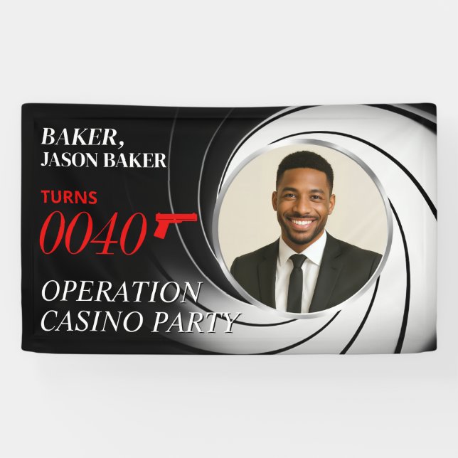 Custom Birthday Agent Photo Banner, Tuxedo Party  Banner (Horizontal)