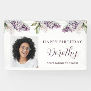 Custom Birthday Banner Photo 19th Purple Floral