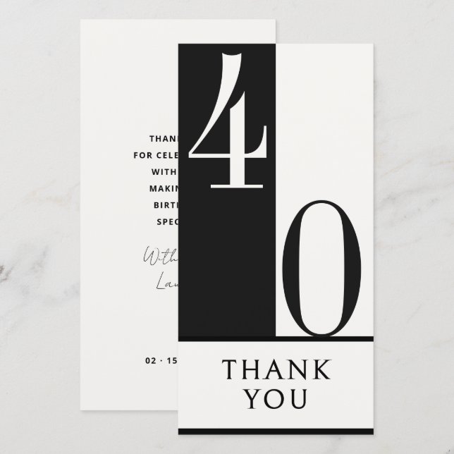 Custom Birthday Black and White Minimalist Thank You Card (Front/Back)